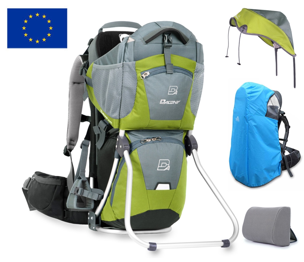 COMPLETE SET Dacony outdoor baby carrier- LIME GREEN
